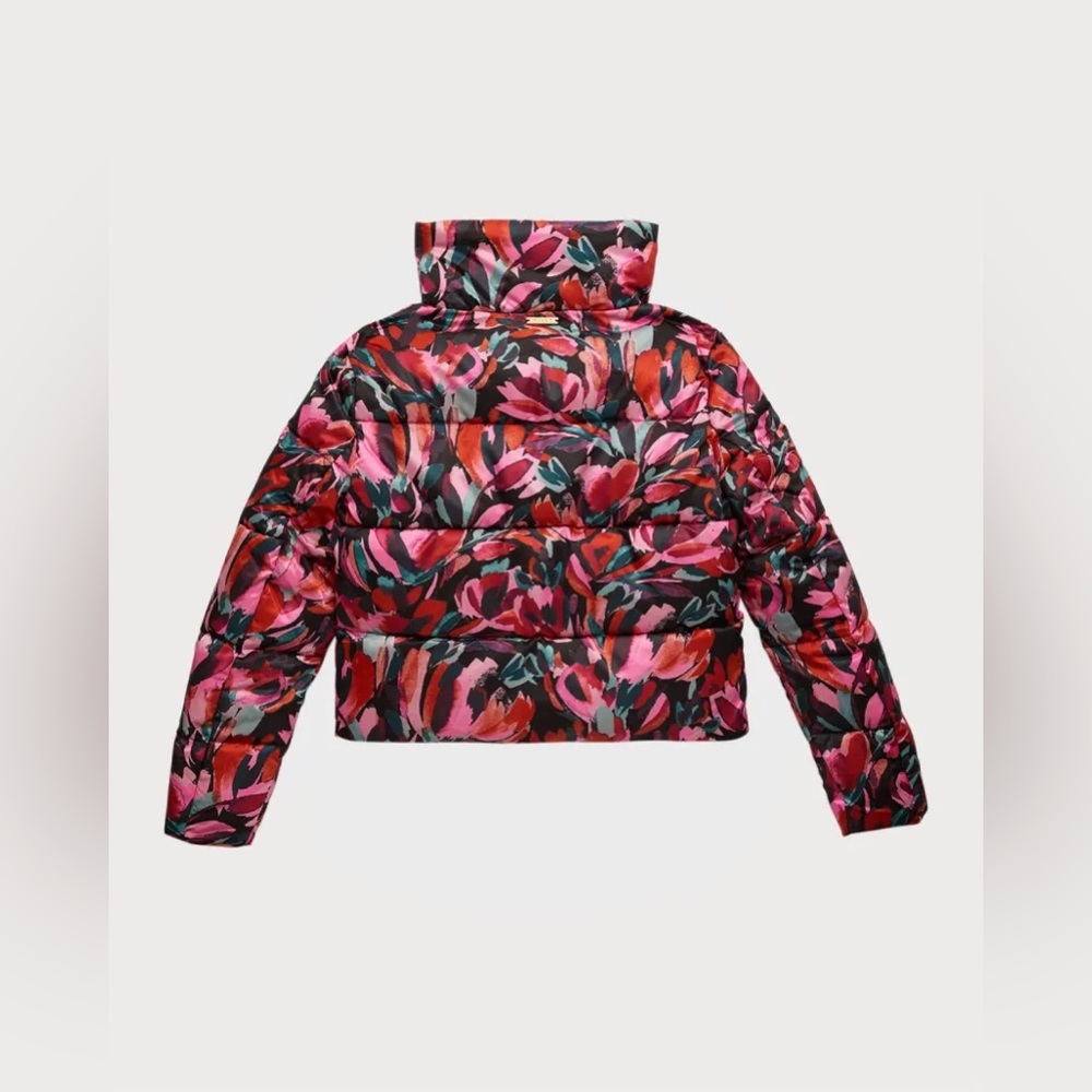 Milly Minis Floral-Print Cropped Puffer Jacket in Pink Multi Size 10 - Picture 5 of 6